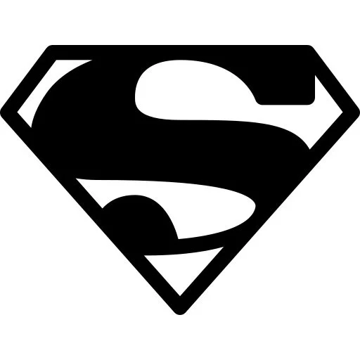 Black and white Superman logo with an 'S' inside a diamond-shaped shield.