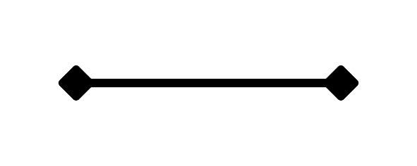 Outline of a horizontal line with a hexagon at each end, on a black background with small white dots resembling stars.