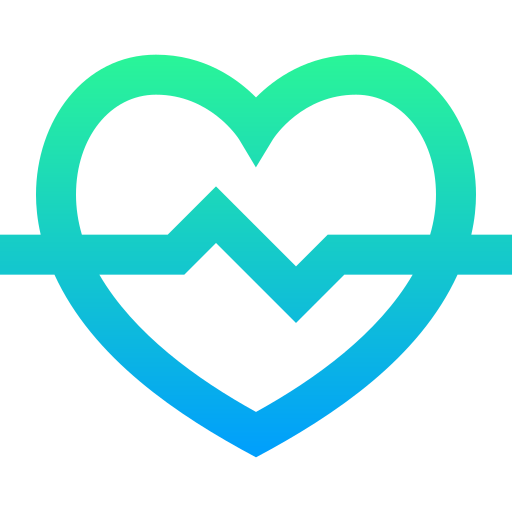 A pixelated, digital heart shape with green and blue colors.