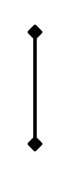Vertical black line with a diamond shape on each end on a white background.