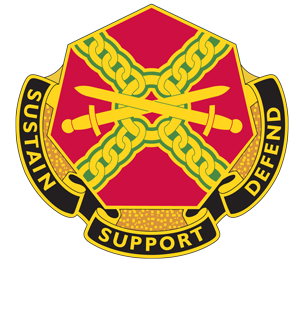The emblem of the U.S. Marine Corps Forces Reserve featuring a red shield with gold crossed swords, a gold chain, and a black banner with the words "Supporting, Sustaining, Defending."