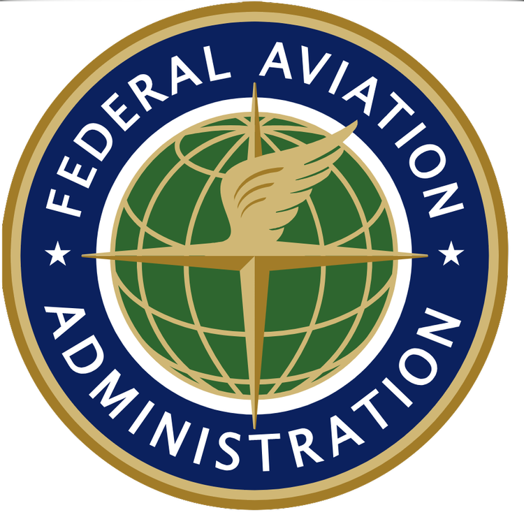 Seal of the Federal Aviation Administration with a stylized eagle and green globe.