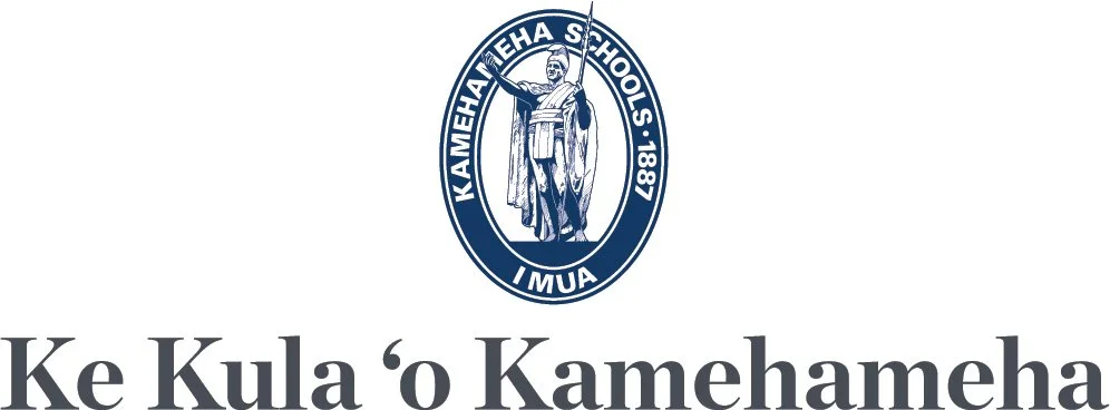 Kamehameha Schools logo featuring a figure holding a spear, with the text 'KAMEHAMEHA SCHOOLS 1887 I MUIA' around a circular emblem.