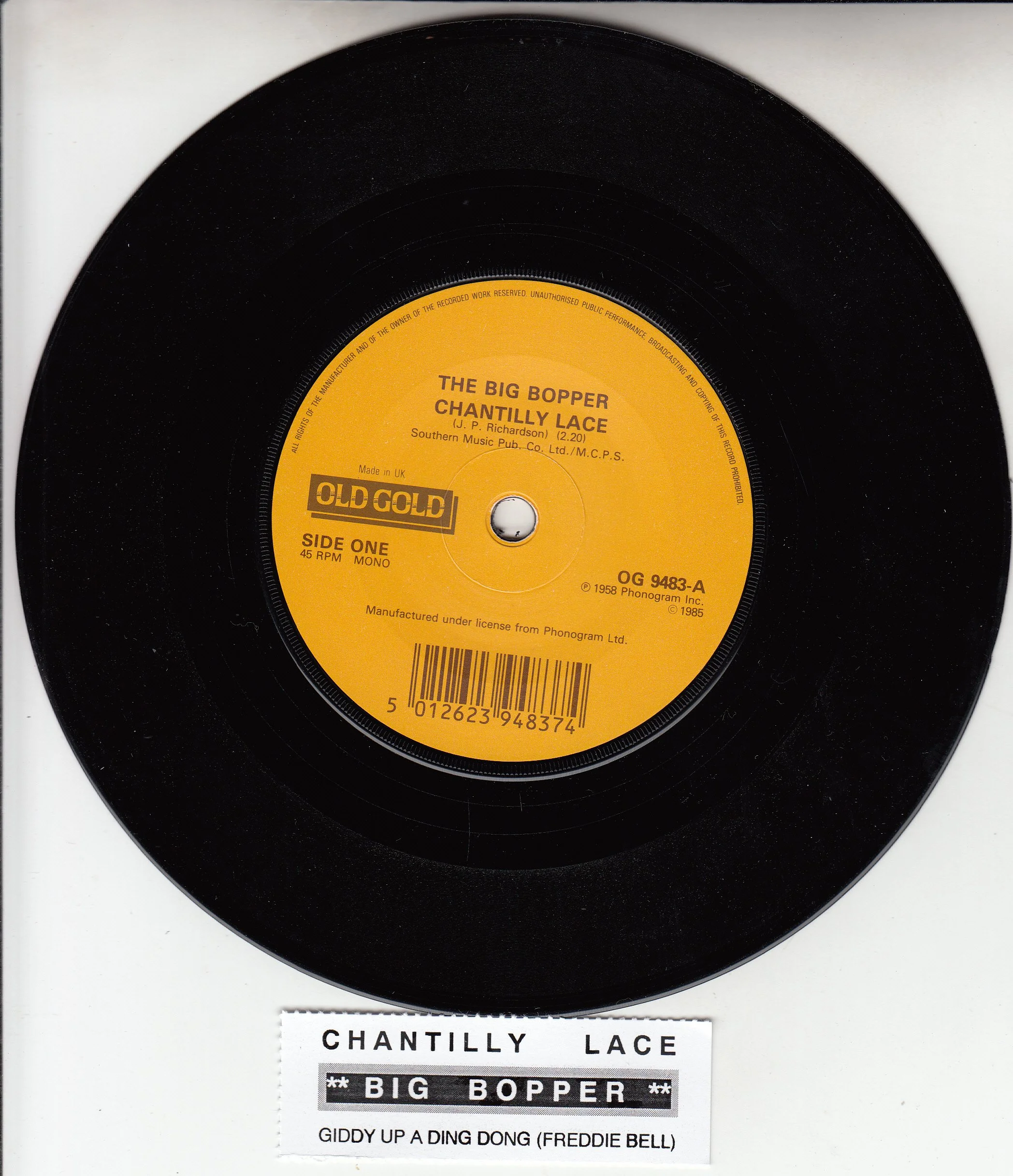 THE BIG BOPPER - CHANTILLY LACE / FREDDIE BELL & THE BELL BOYS - GIDDY UP A DING DONG