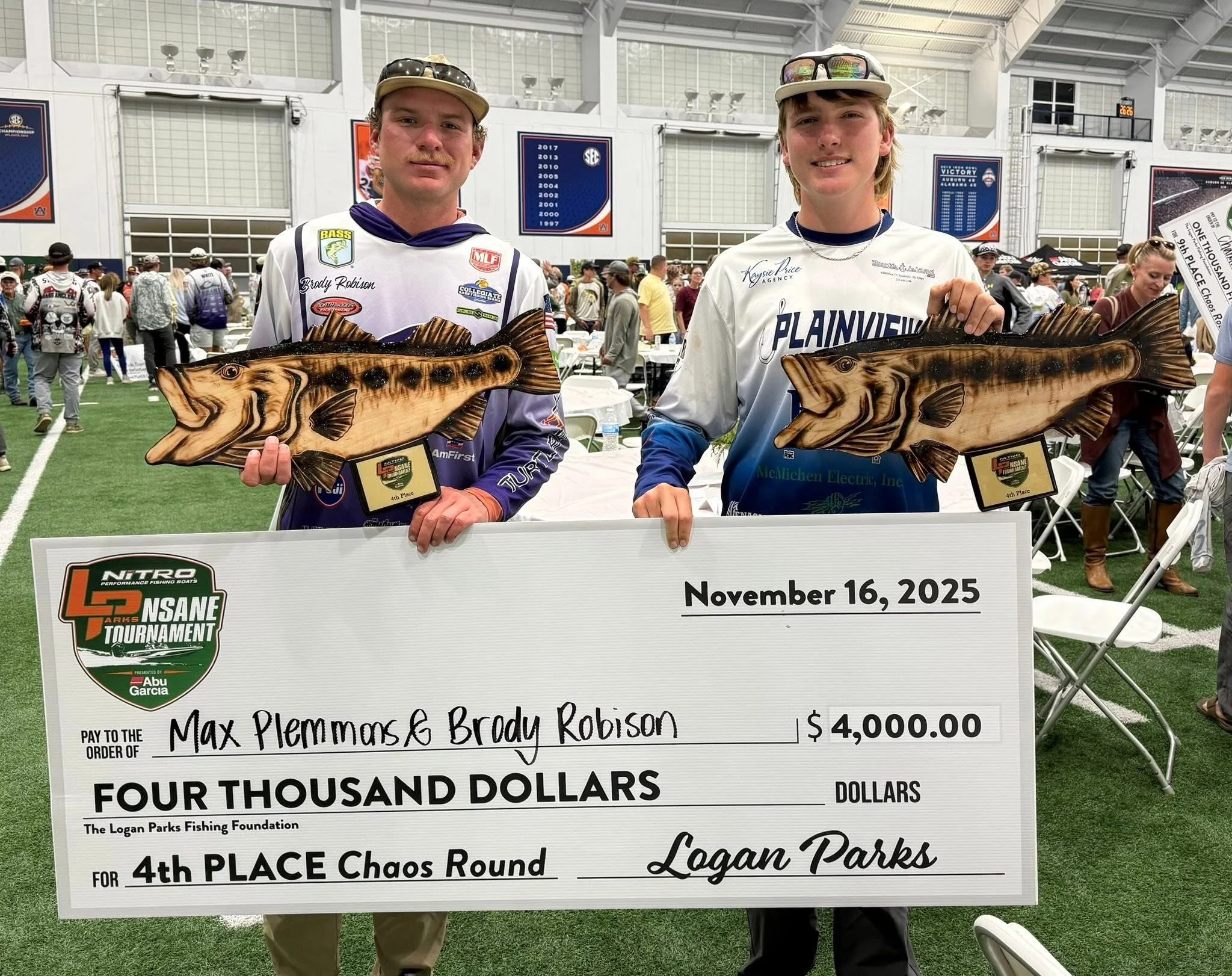 BWCJ high school angler Max Plemmons and his partner showing off their 4th place finish in the Logan Parks Nsane tourney on Lake Martin 2025.