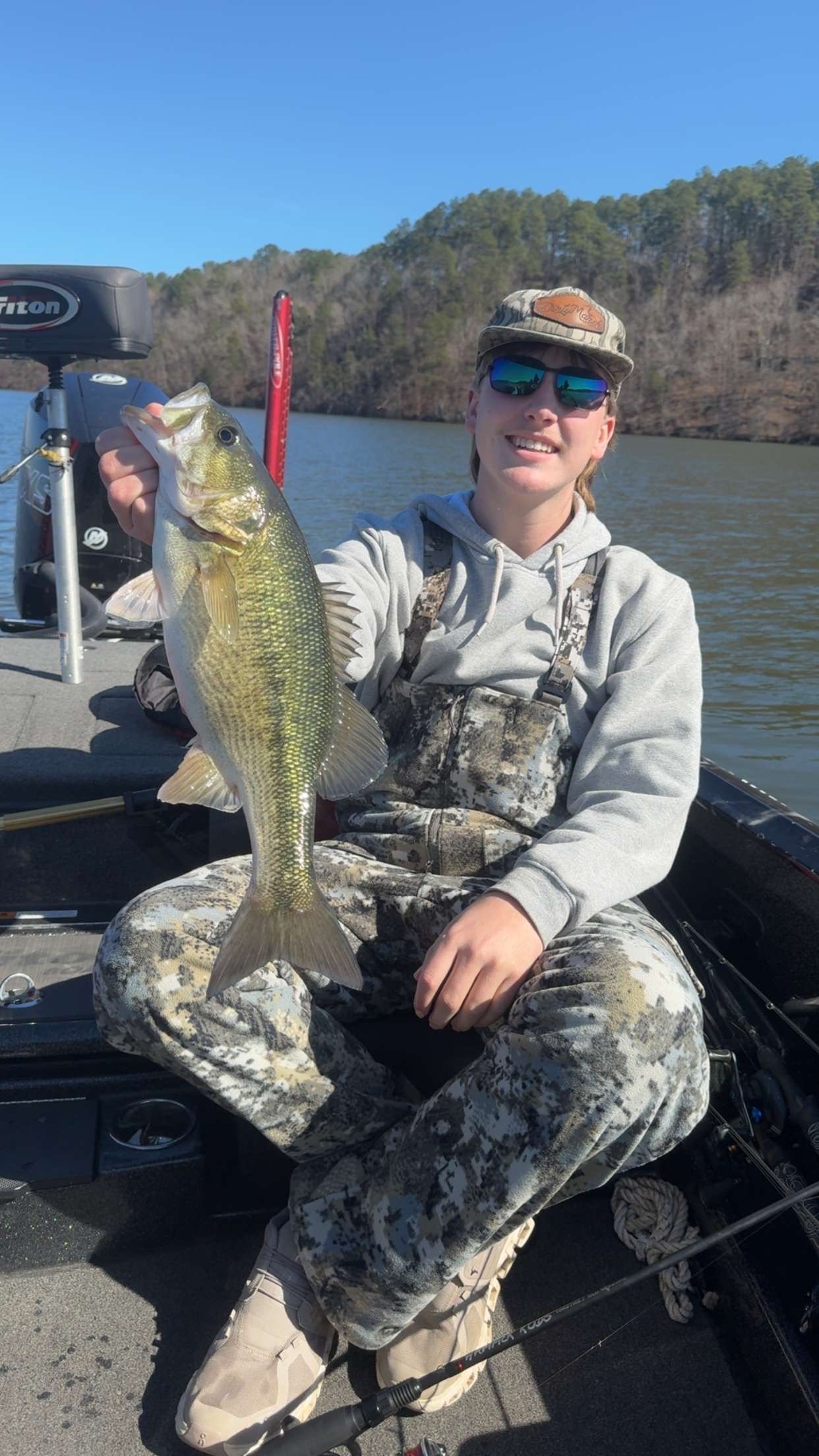 BWCJ high school angler Max Plemmons showing off a nice bass he caught during his tourney on Lake Mitchell 2-14-26.