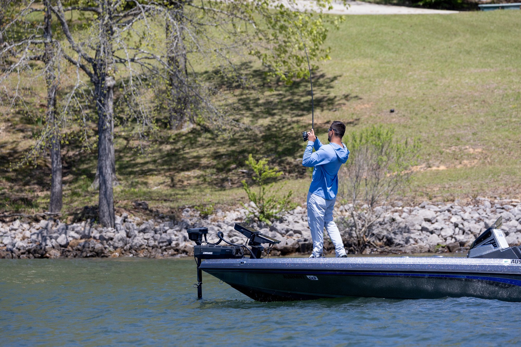 Austin leaning back on one on Lake Hartwell.