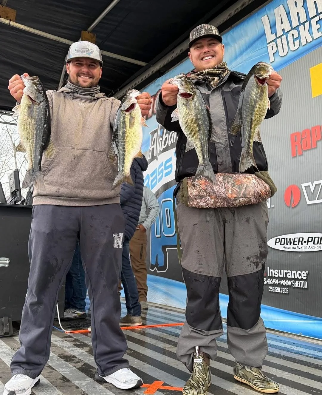 BWCJ angler Austin Swindle and his partner showing off 4 of their 5 keepers at the ABT 100 tourney at Smith Lake.