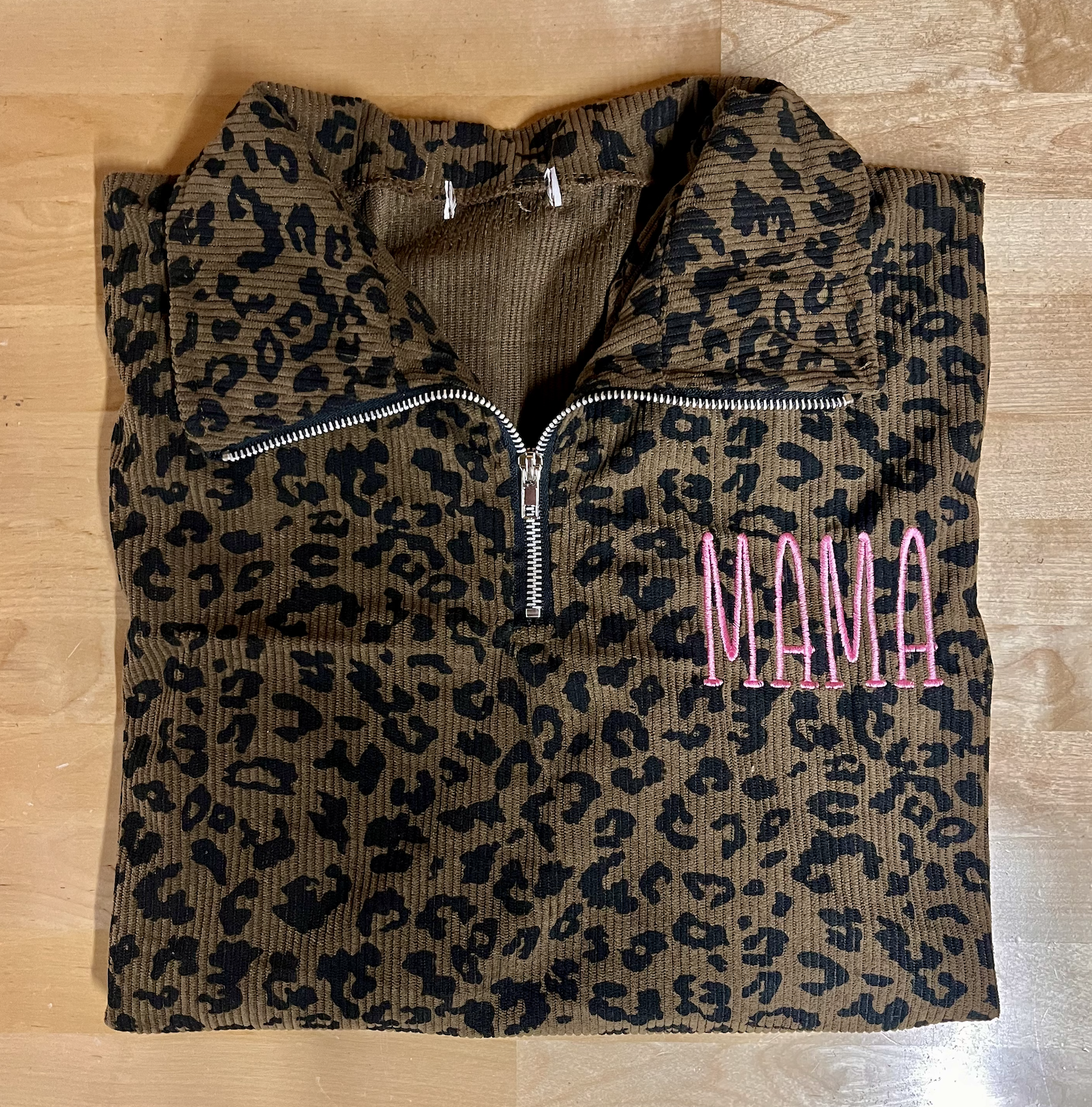 Leopard quarter zip embroidery