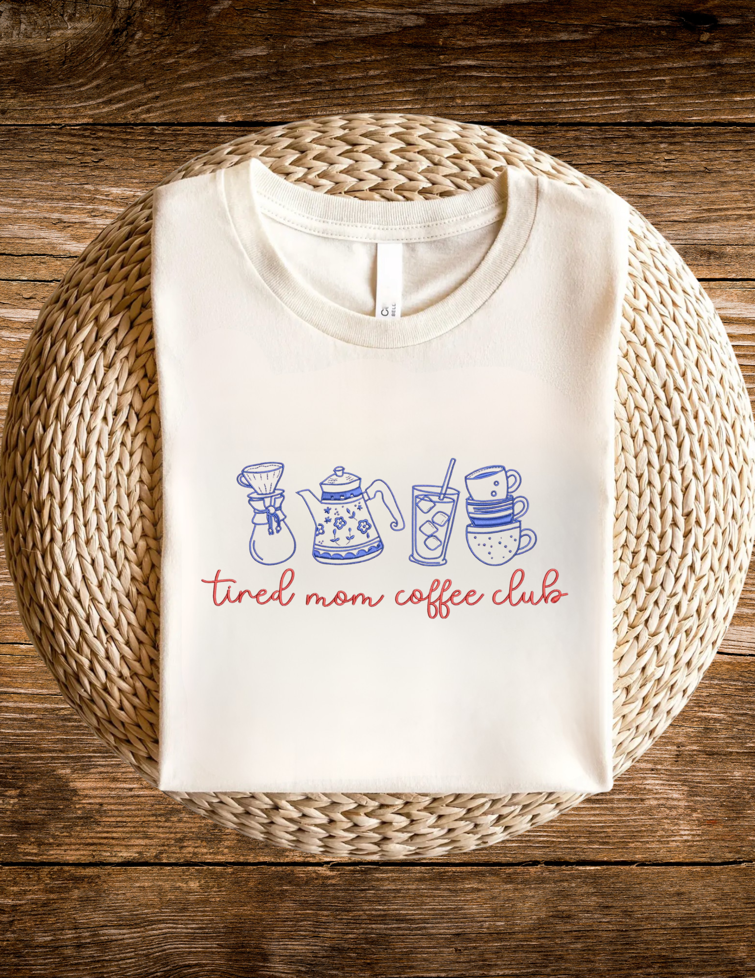 Tired Mom Coffee Club line T-shirt Embroidery