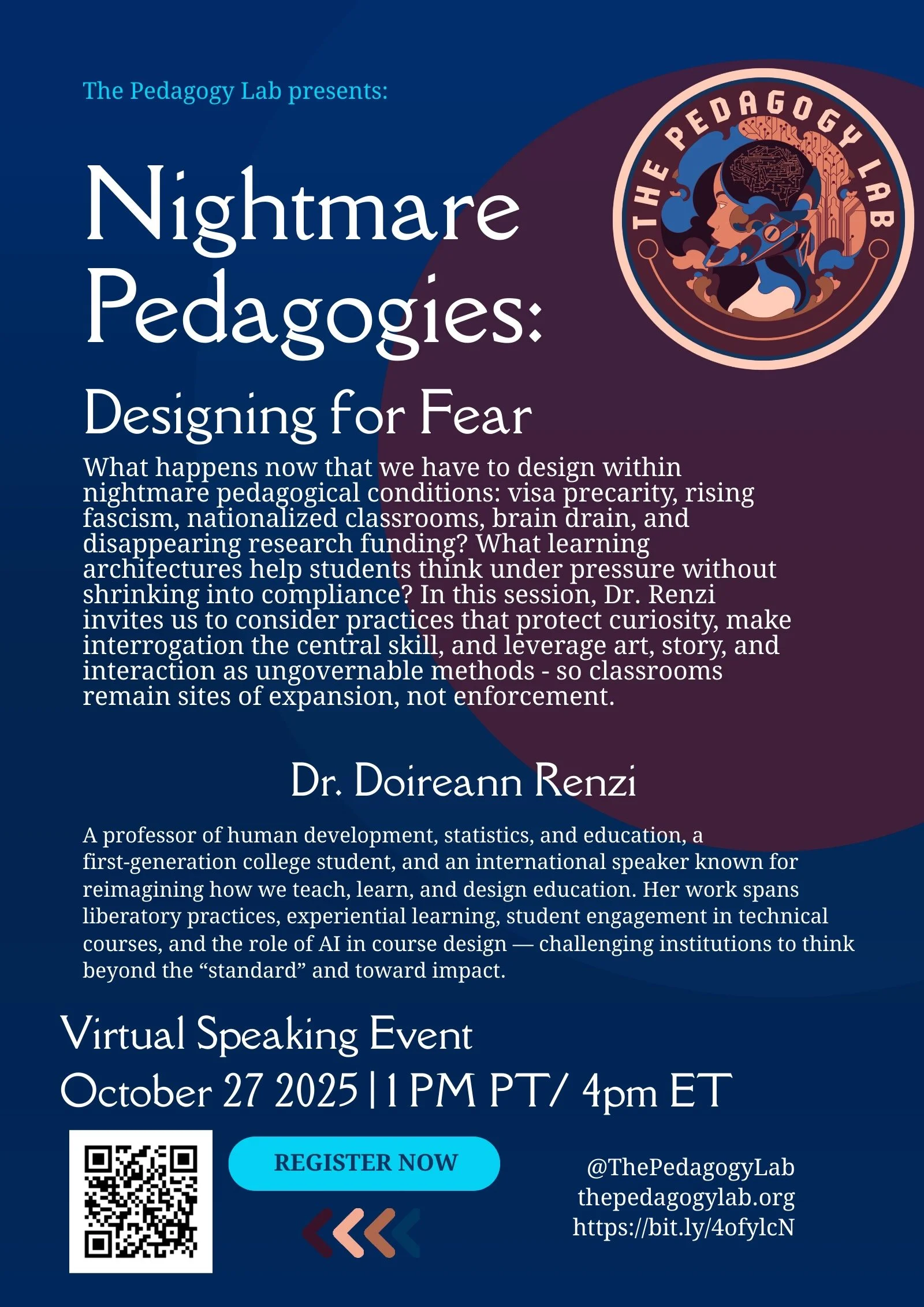 Join us for Nightmare Pedagogies with Dr. Doireann Renzi on Oct. 27