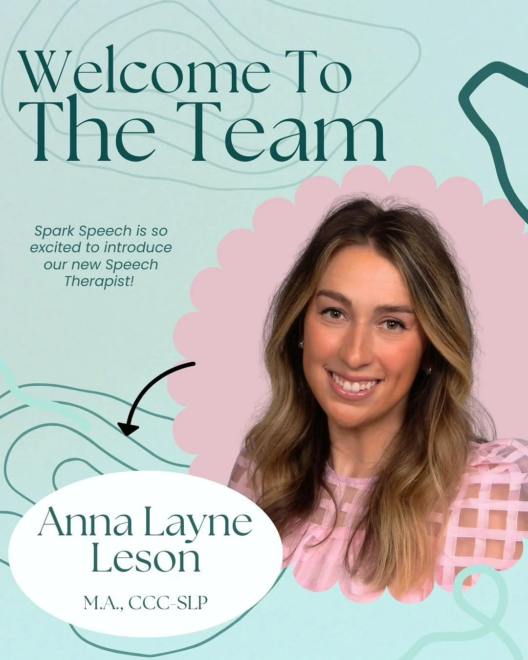✨ Spark Speech is excited to welcome a new star to our team &mdash; Anna Layne Leson! ✨

Anna Layne is a speech-language pathologist with experience across schools, teletherapy, and skilled nursing. She holds her CCC-SLP and has worked with clients o