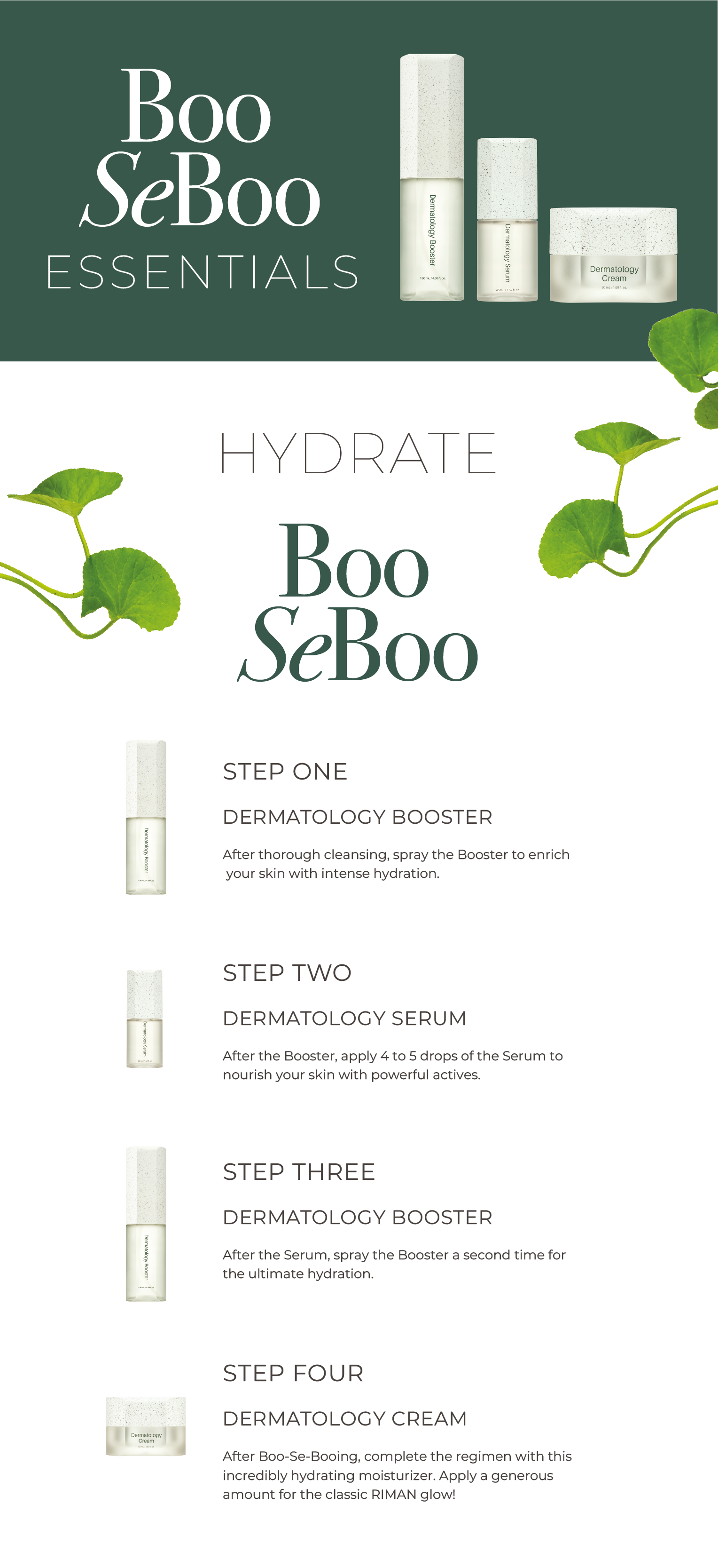 3-step Korean skincare ritual using the BooSeBoo Essential Bundle.