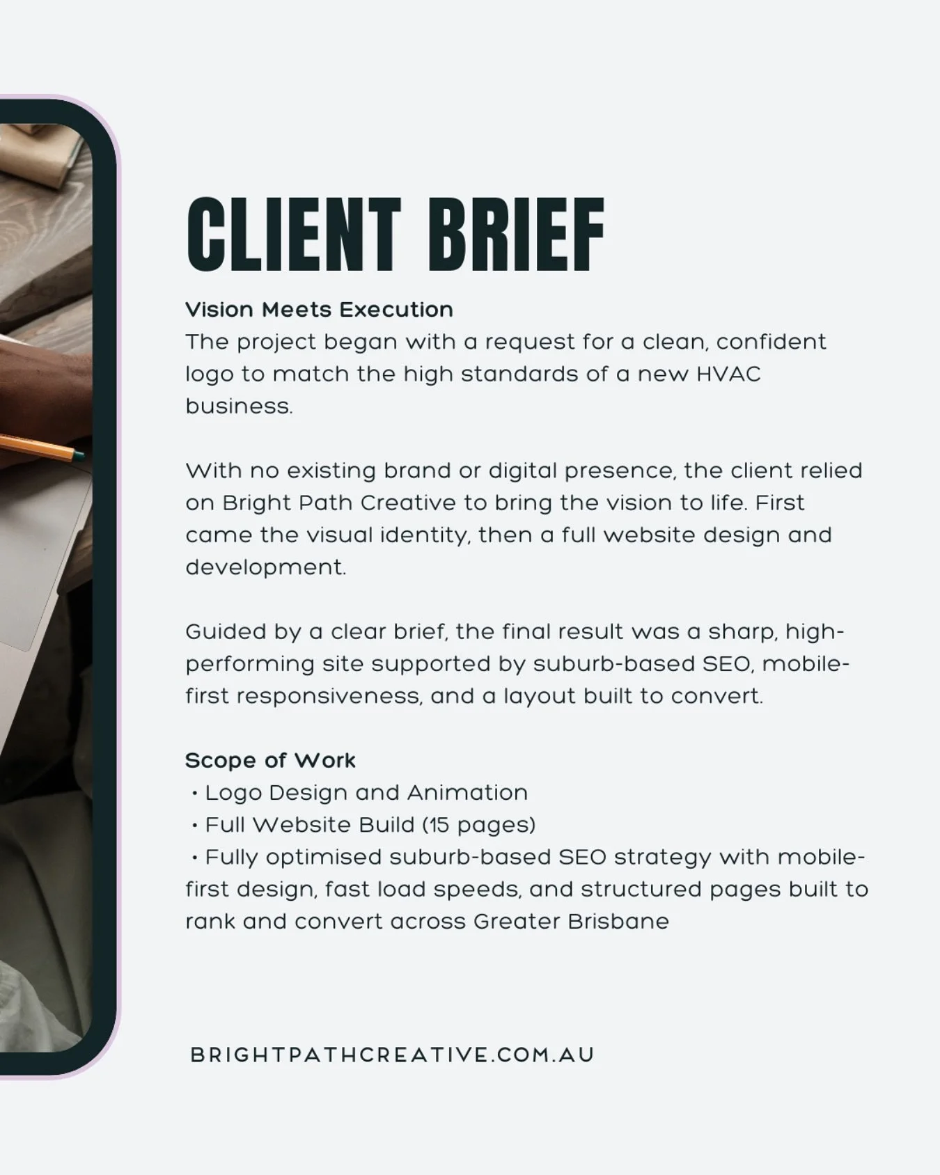 A clear brief. A clean brand. A standout result.

This new HVAC business came to life through logo design, animation, and a high-performing website built for local visibility and long-term growth.

Now live and looking sharp.

#BrightPathCreative
#Cu