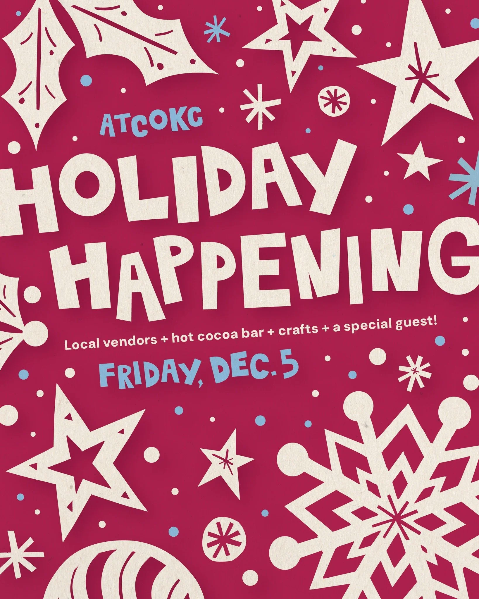 You&rsquo;re invited! Join us for the ATCOKC Holiday Happening on Friday, December 5 from 6:30-9:00 PM at Transmission Shared Space ✨

Come for an evening of community, creativity &amp; holiday cheer: local makers + cozy hot cocoa bar + a fun card-sw