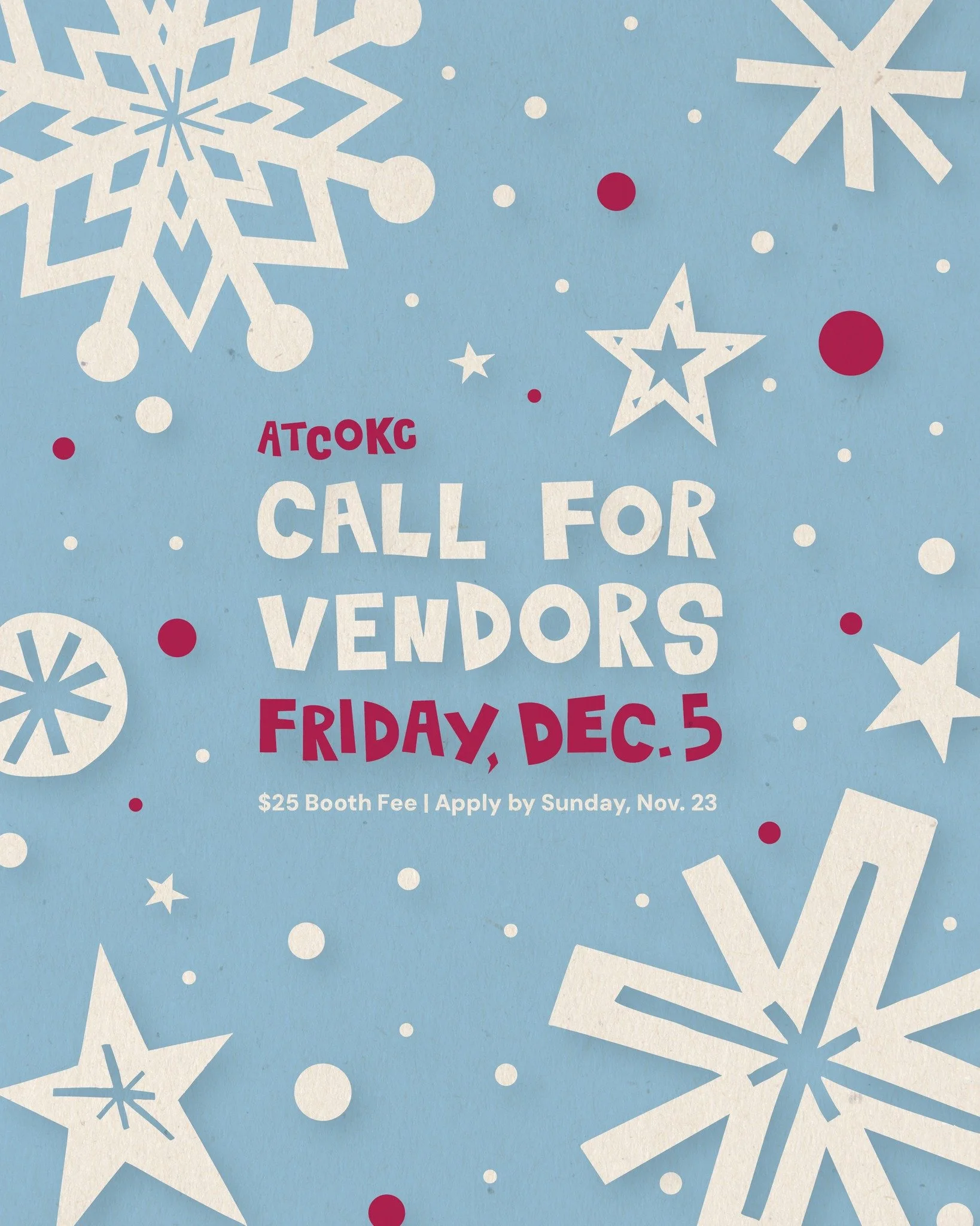 Calling all local makers &amp; creatives! ✨

Want to showcase and sell your work at the ATCOKC Holiday Happening on December 5? We&rsquo;re inviting craft + creative vendors to join the fun&mdash;applications accepted until 2:00 PM, Sunday, November 