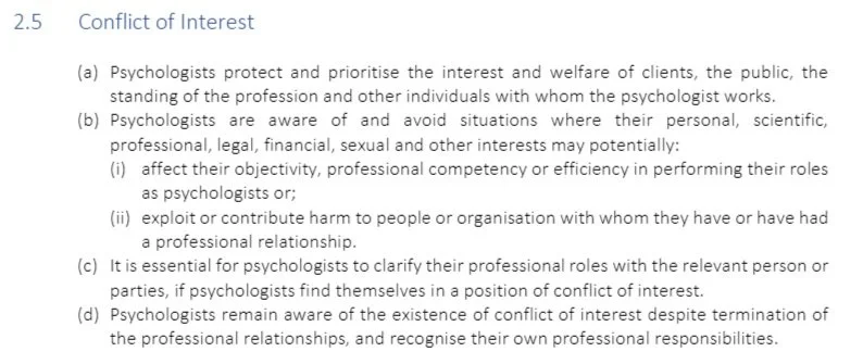 SPS Code of Ethics Item 2.5: Conflicts of Interest
