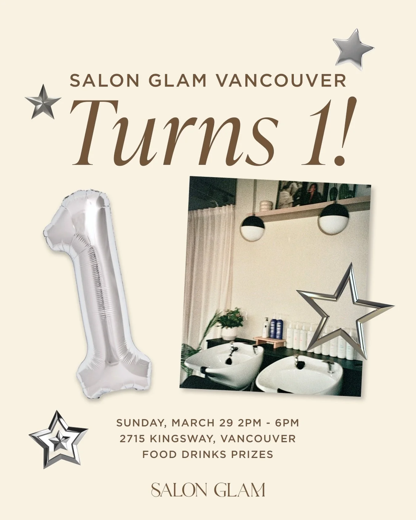 Salon Glam Vancouver Turns 1! 🎂

We&rsquo;re so grateful to everyone who has come through our doors over the past year. 

We&rsquo;re holding an open house to celebrate our 1st year at 2715 Kingsway 🤎

SAVE THE DATE: Sunday, March 29 @ 2pm - 6pm
Sn