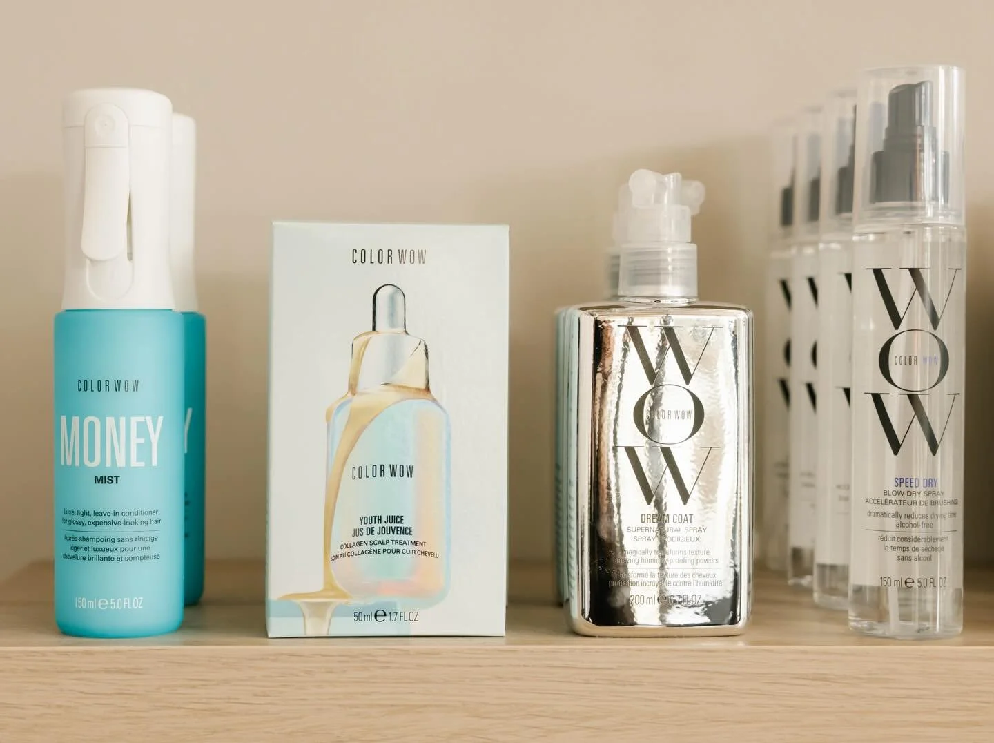 Our tried and trues @colorwowhair 🫧

🩵 Money Mist - a light leave in conditioner that leaves your hair looking glossy and expensive

🌈 Youth Juice - a miracle scalp-boosting serum to stop hair shedding and promote stronger, thicker hair

💭 Dream 