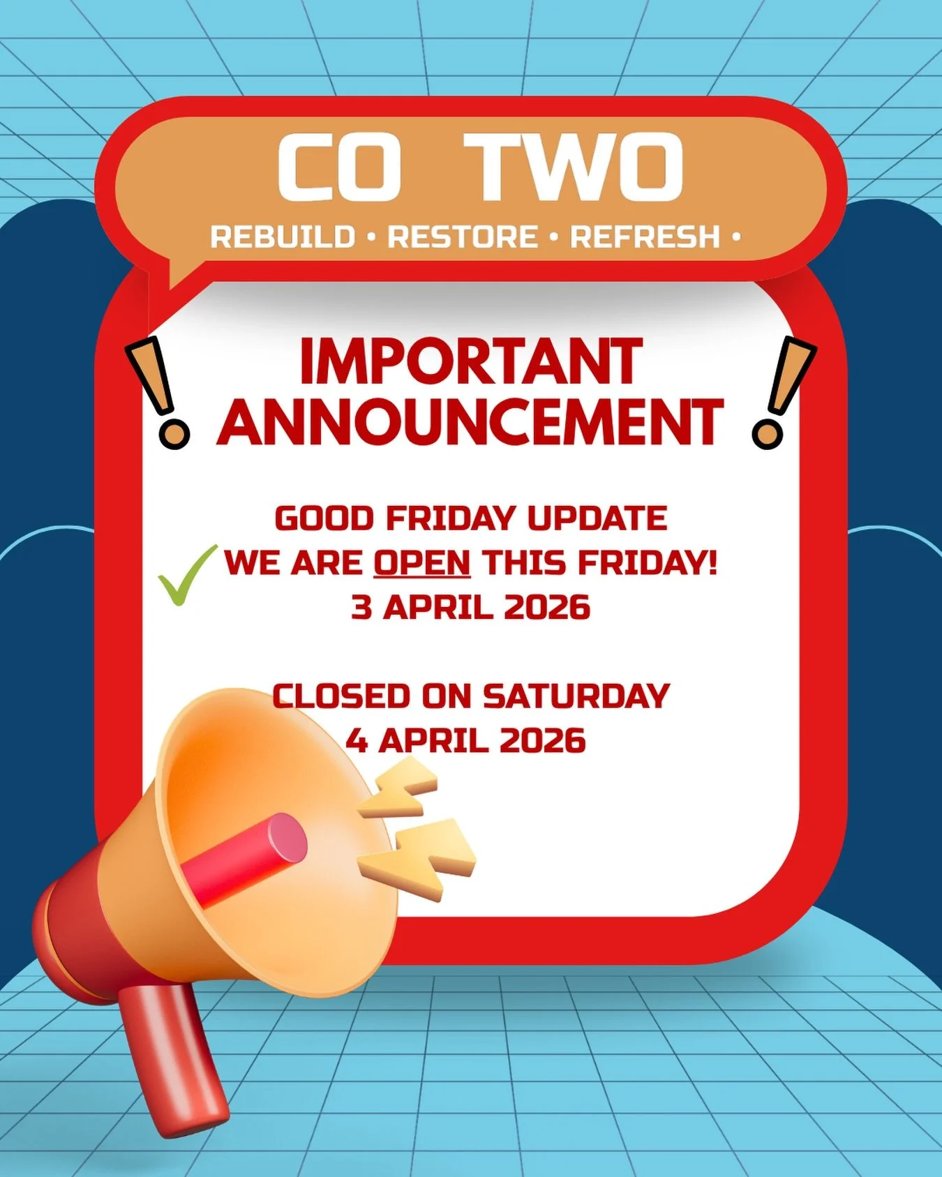 ⚠️❗️NOTICE❗️⚠️
Public holiday but we&rsquo;re still rolling 🚗💨
We&rsquo;re doing things a little differently this week 🔧
We&rsquo;re OPEN this Good Friday (3rd April)
Taking our break on 4th April instead
