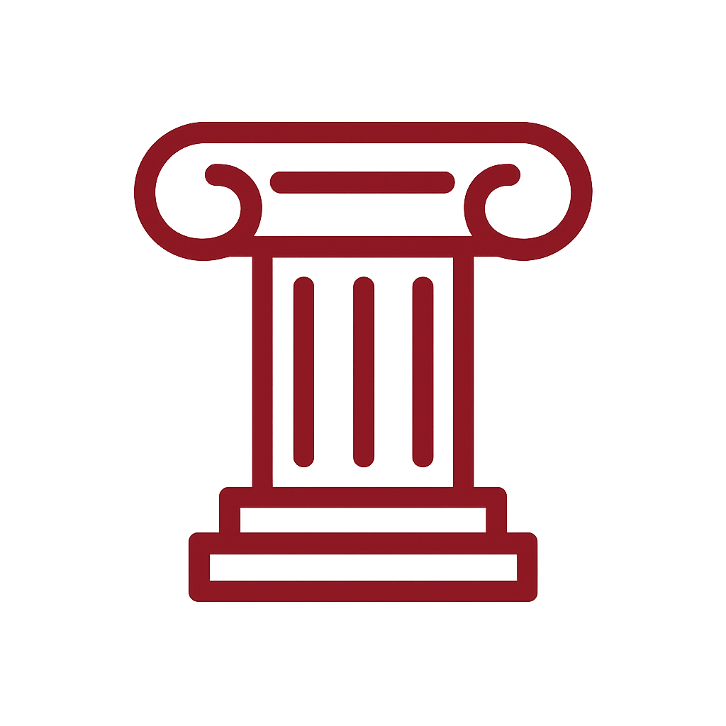 Outline of a classical Greek or Roman column in dark red color.