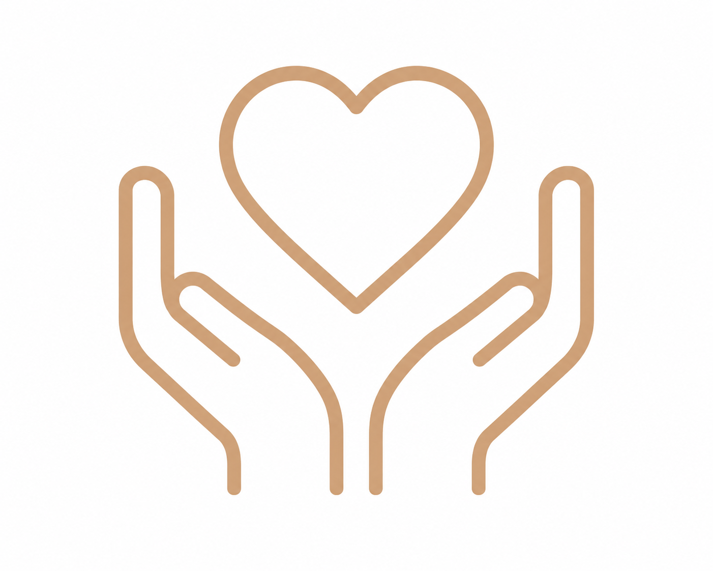 Line drawing of two hands holding a heart.