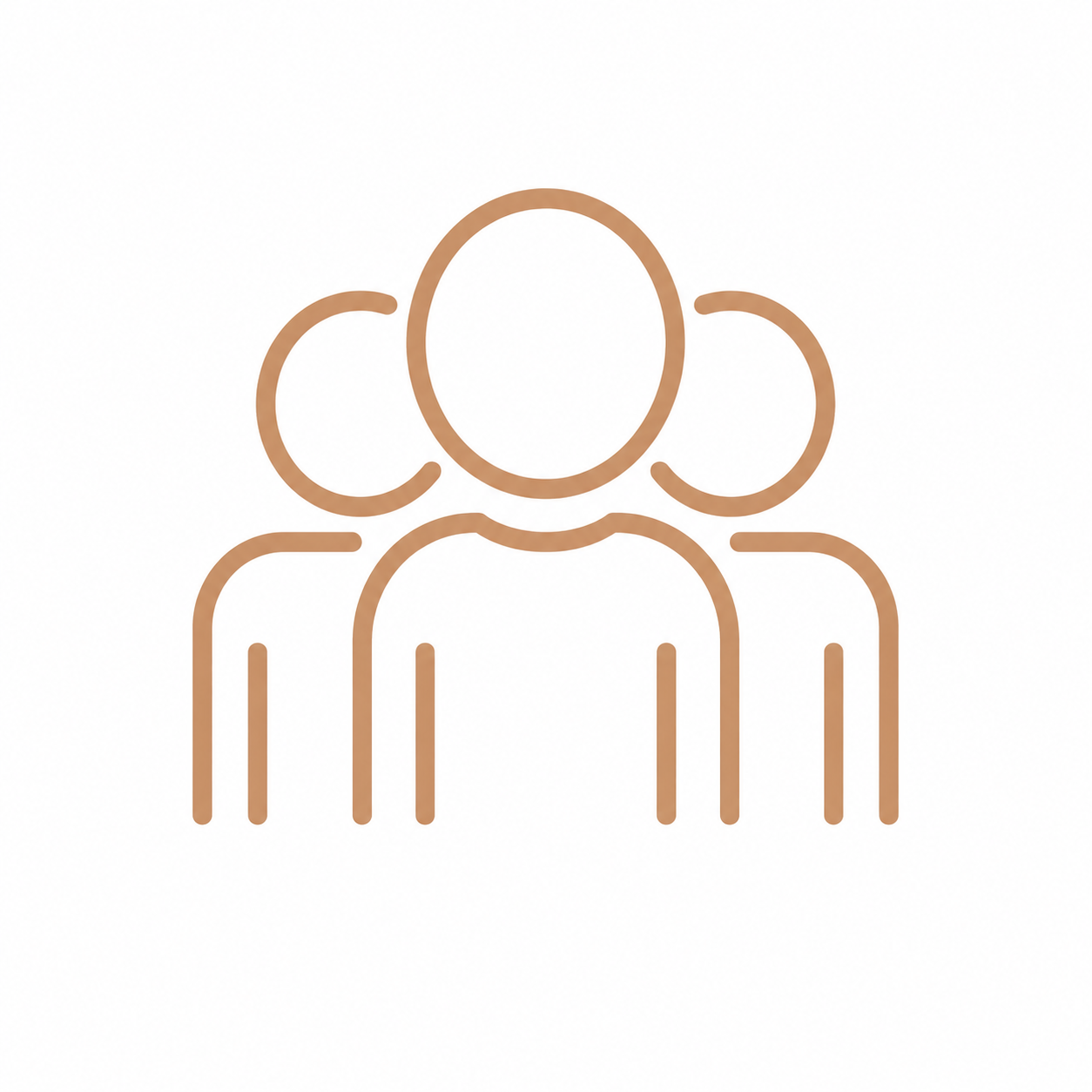 Outline drawing of three people, with one in front and two behind, in a brown line art style.