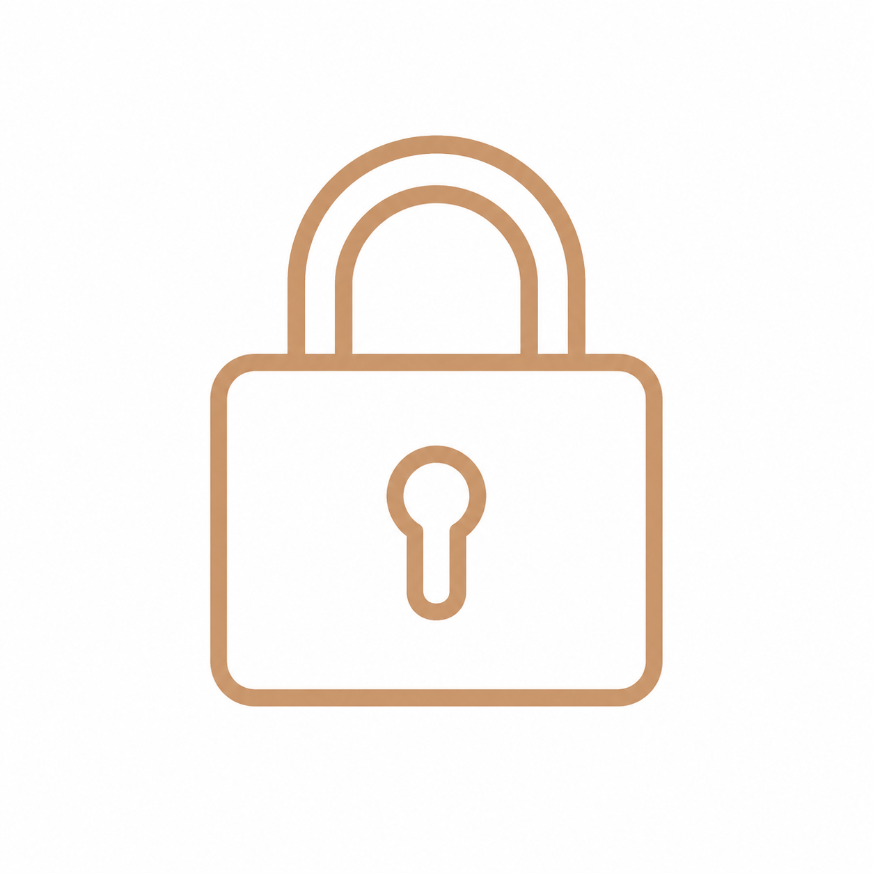 Minimalist illustration of a lock in gold outline on white background.