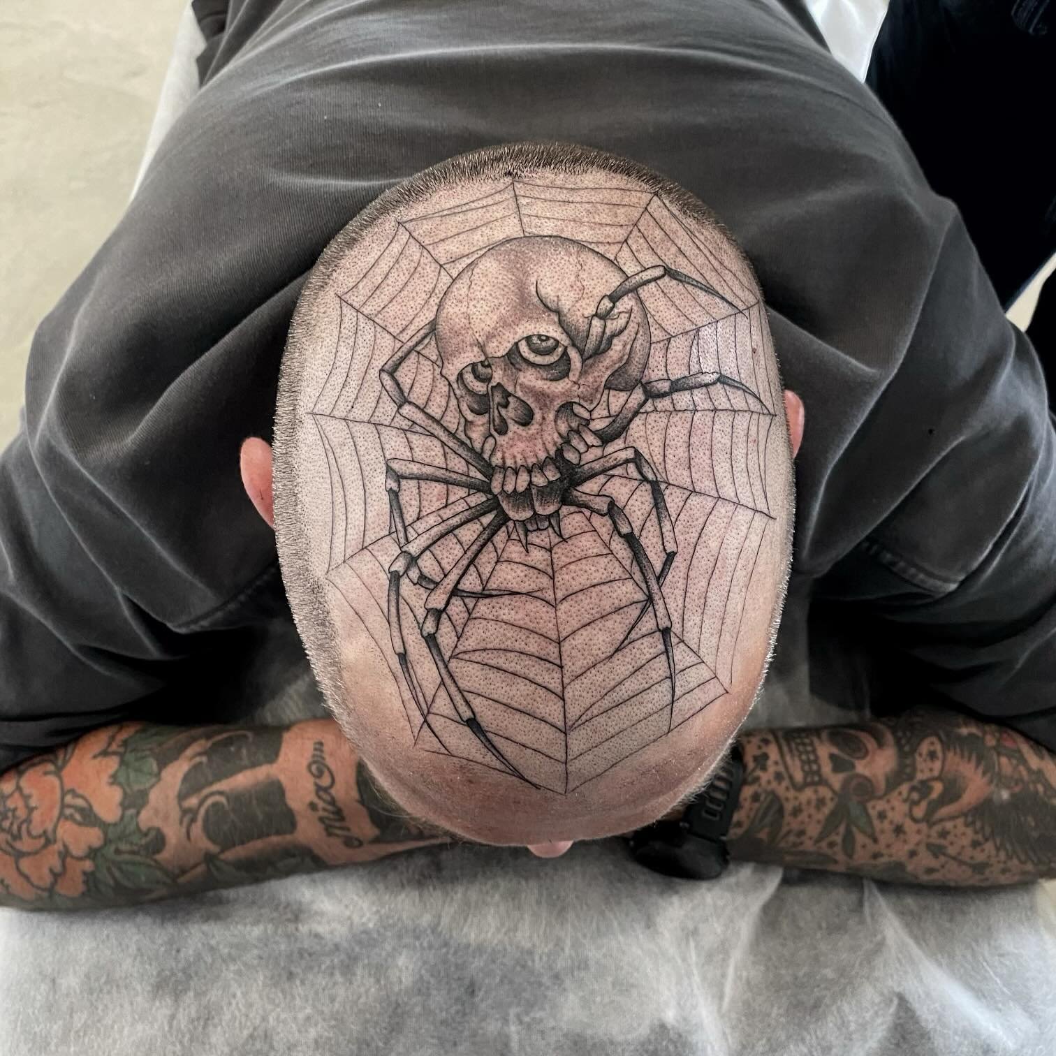 Spider skull ☠️ 🕸️ by @karlwillmann 
Karl is with us on Fridays and Saturdays! DM him directly, the shop or call 07 5648 0626 to book in 
&bull;
&bull;
&bull;
&bull;
&bull;
#new #fyp #tradtattoo #goldcoast #goldcoasttattoo #visitgoldcoast #tattooide