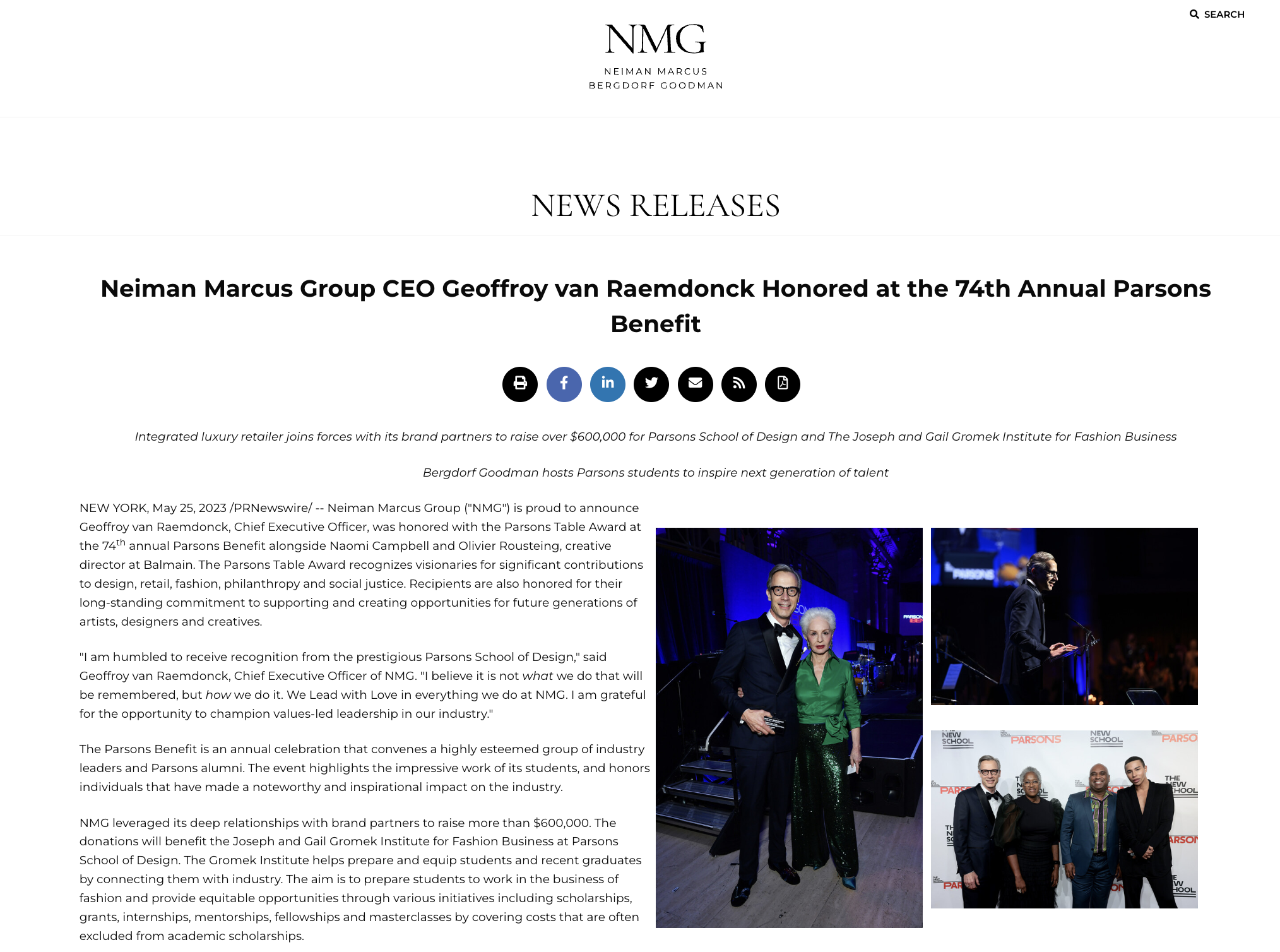 Neiman Marcus Group CEO Geoffroy van Raemdonck Honored at the 74th Annual Parsons Benefit