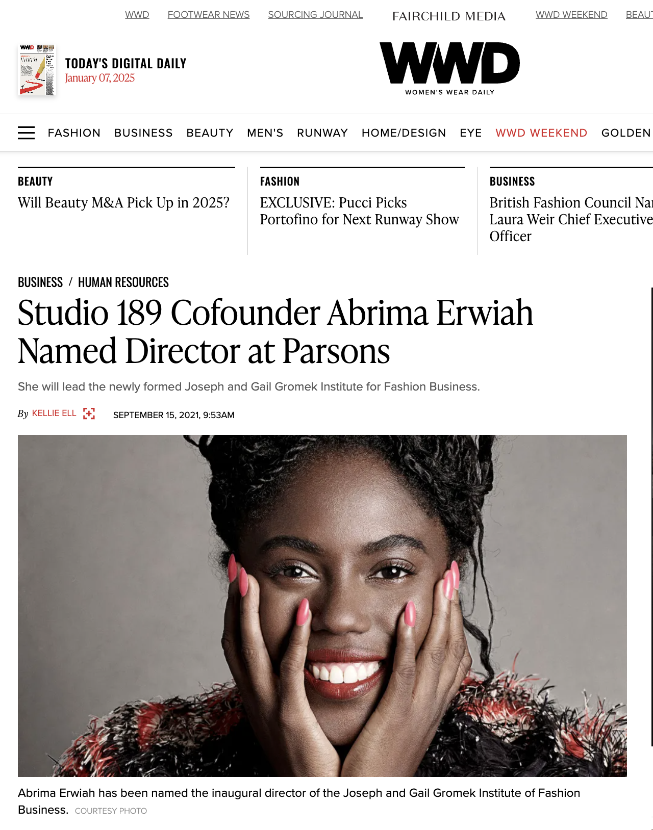 Studio 189 Cofounder Abrima Erwiah Named Director at Parsons