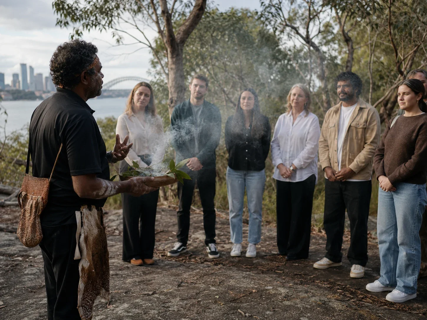 Welcome to Country and smoking ceremony for a Sydney group.