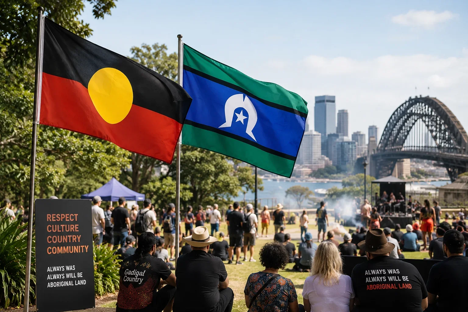 Aboriginal and Torres Strait Islander flags at a Sydney cultural event