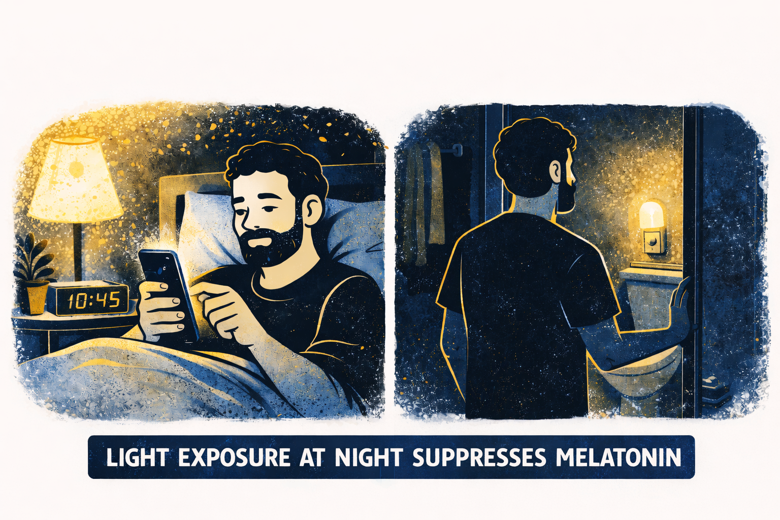 Phone screen light exposure at night affecting sleep hormones.