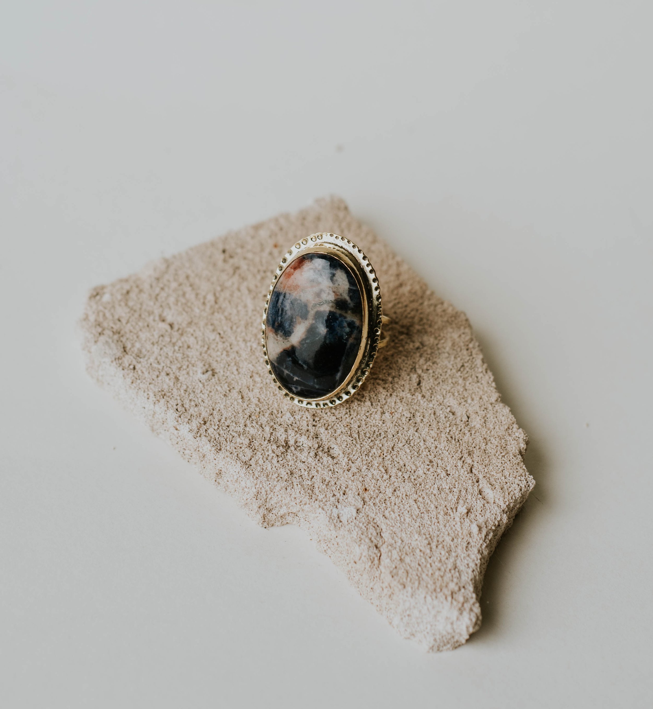 ring statement sodalite brass unique handmade jewelry elegant craft artisan ring