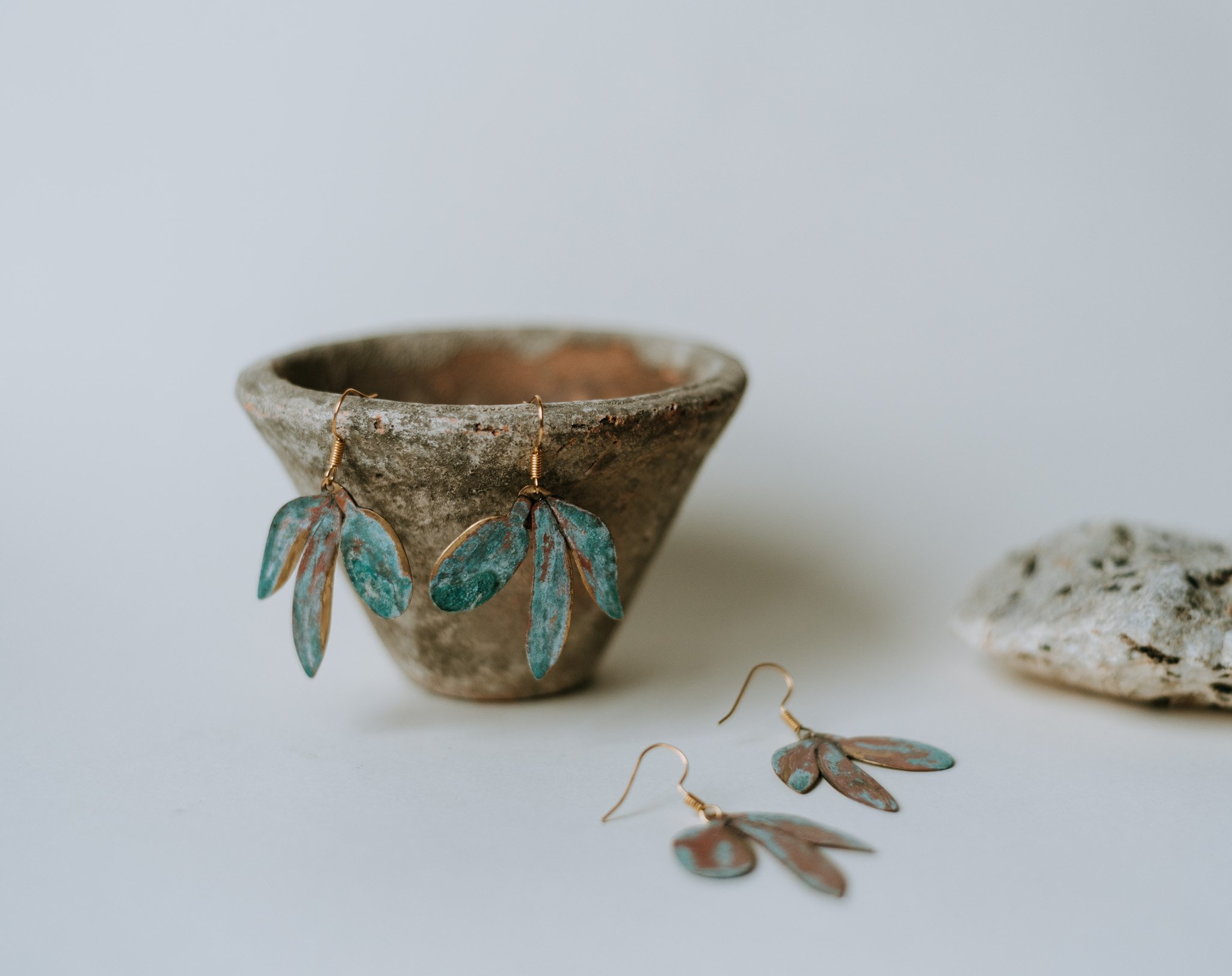 Patinated olive earrings inspired by long Summer evening under the olive trees. Wear a piece of the Mediterrnean in your ears.