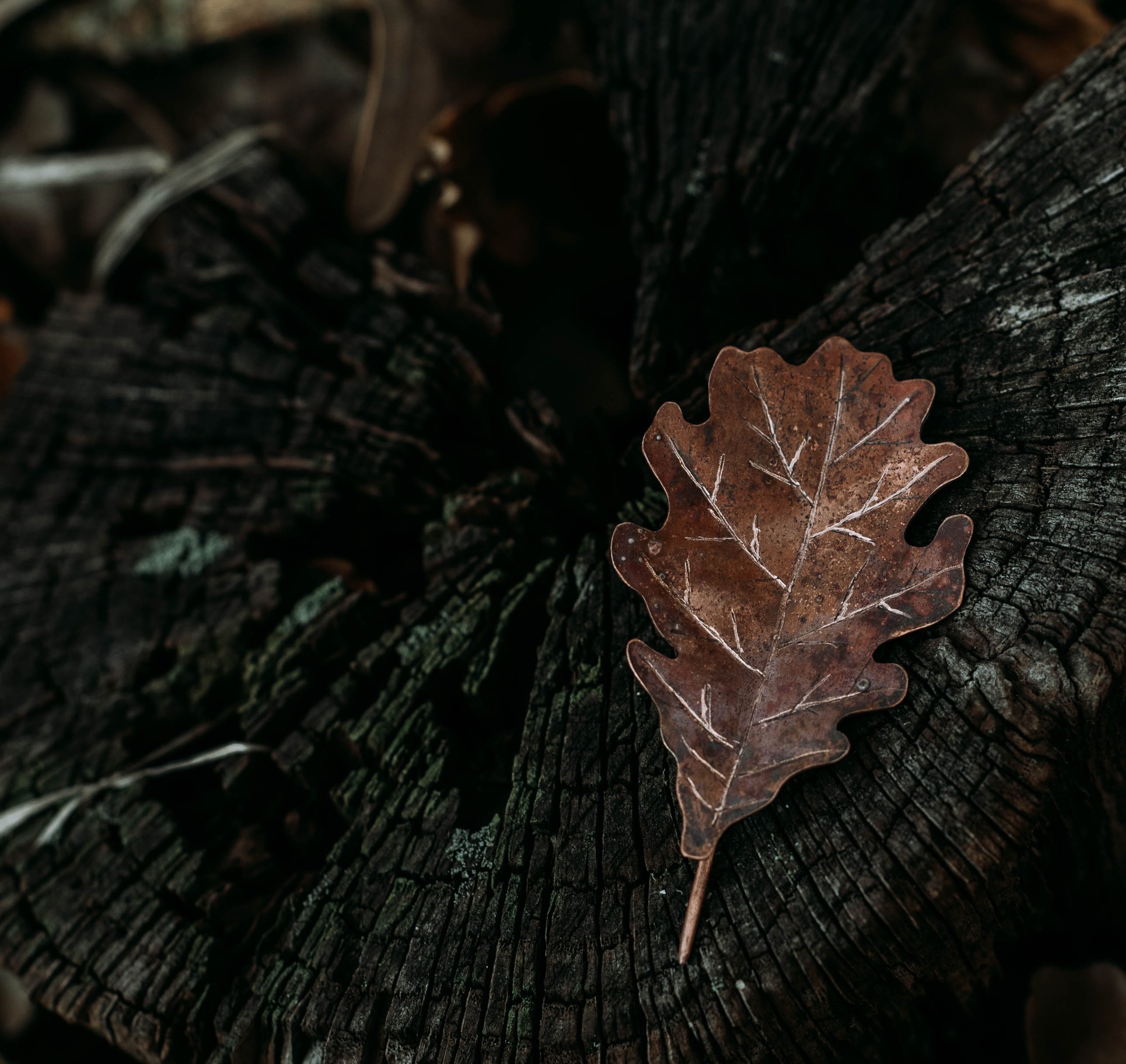 oak brooch copper nature natural handmade craft artisan jewelry