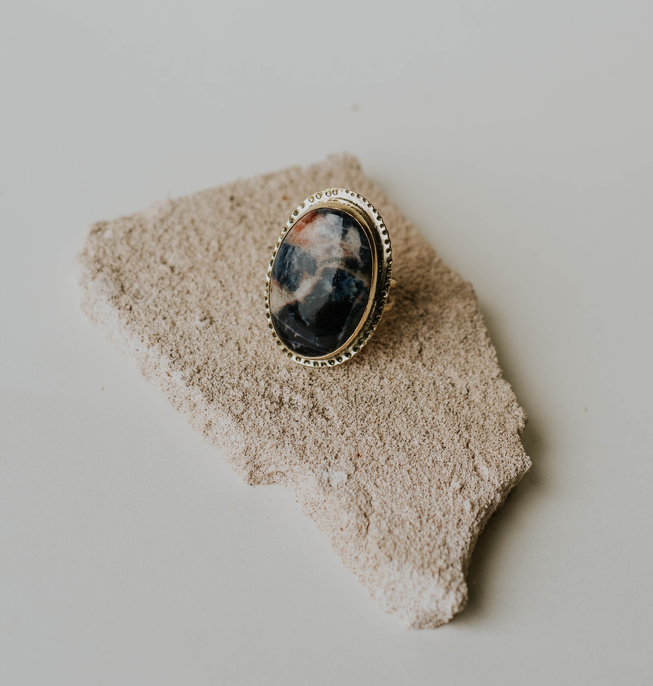 ring statement sodalite brass unique handmade jewelry elegant craft artisan ring