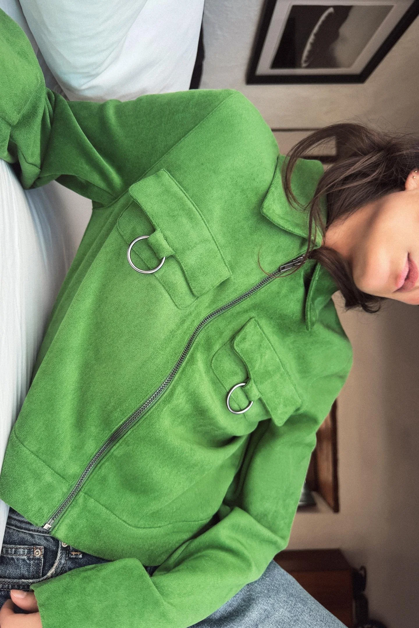 Zara Faux Suede Crop Jacket Green