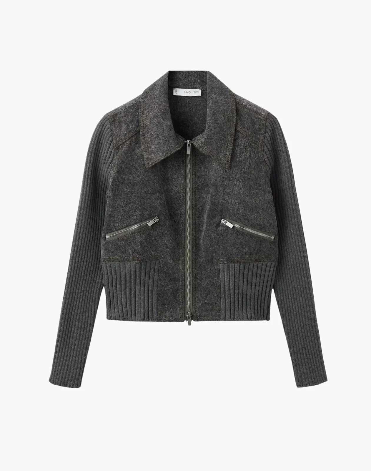 Mango Knitted Jacket with Combined Fabrics