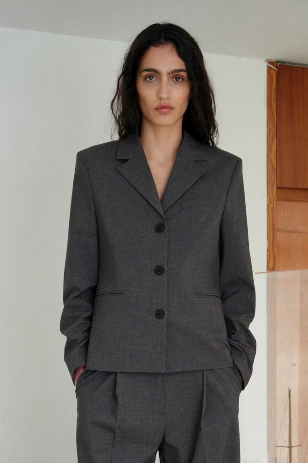 Mango Outlet Charcoal Button Suit Blazer