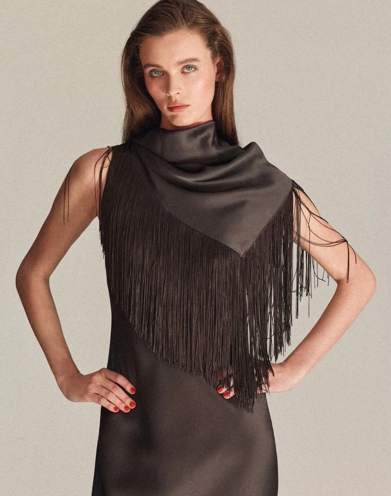 Mango Capsule Satin Bandana Fringe Dress