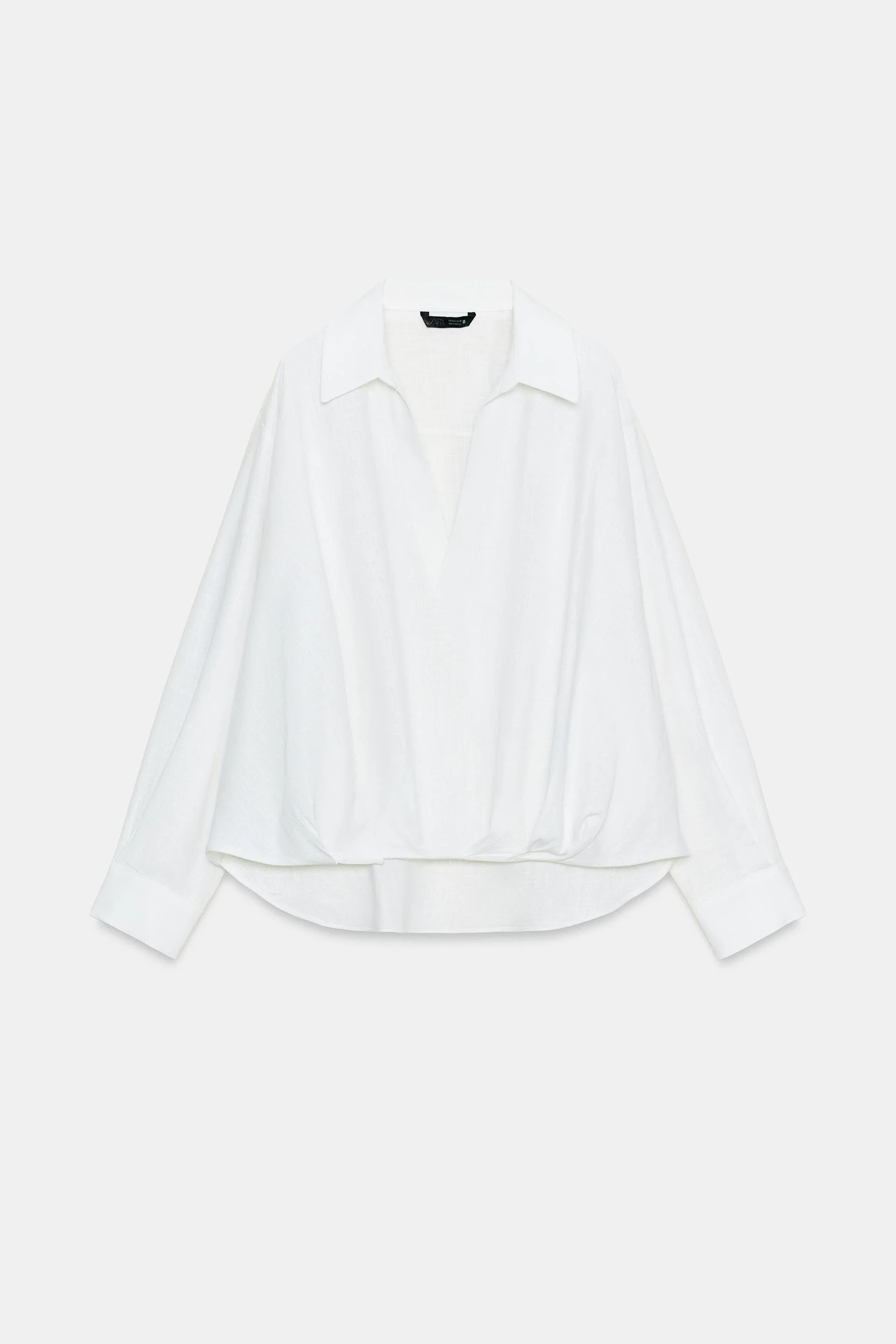 Zara Linen Blend Shirt With Puff Hem