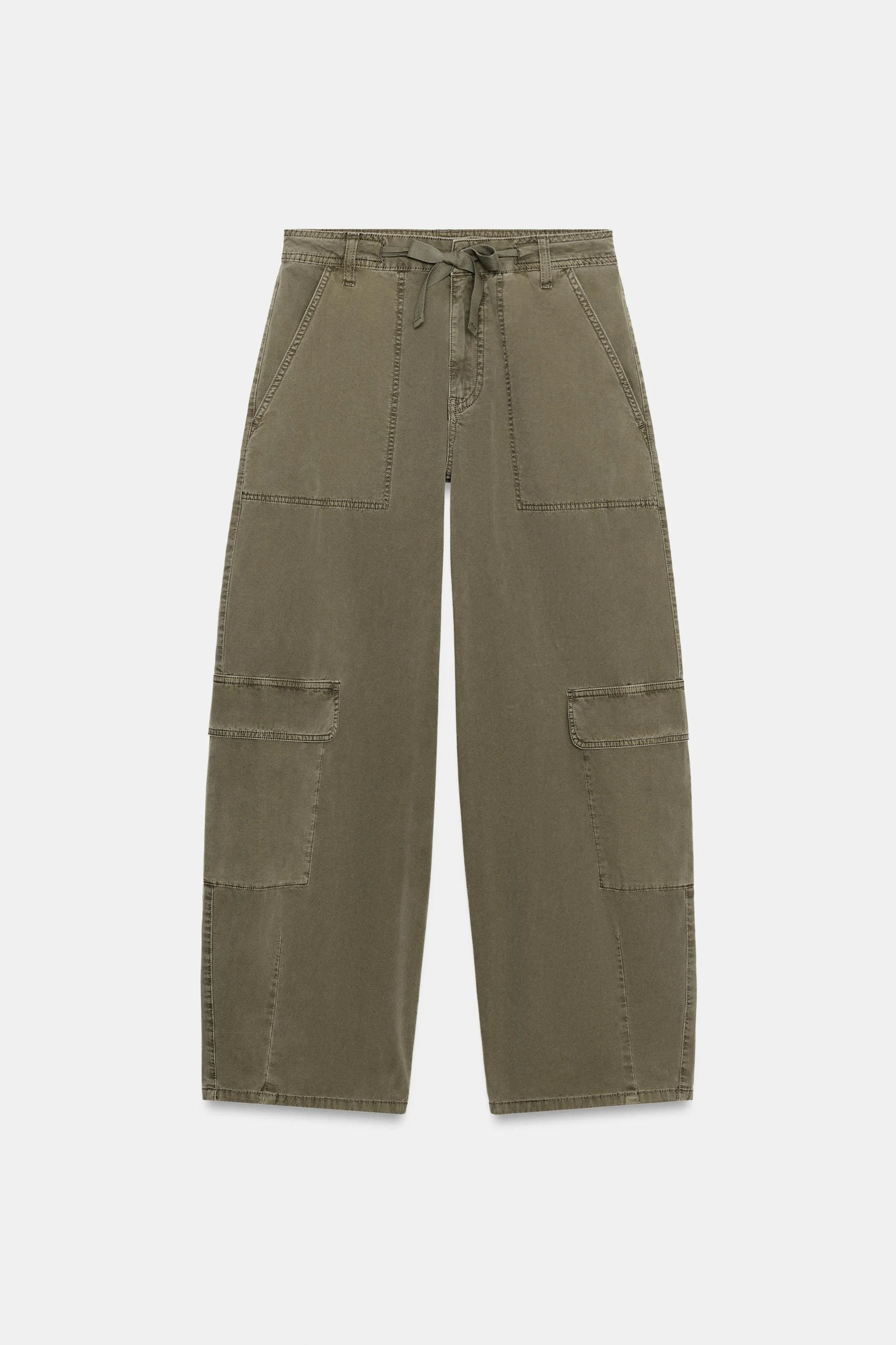 Zara Oversize Cargo Trousers Dark Khaki