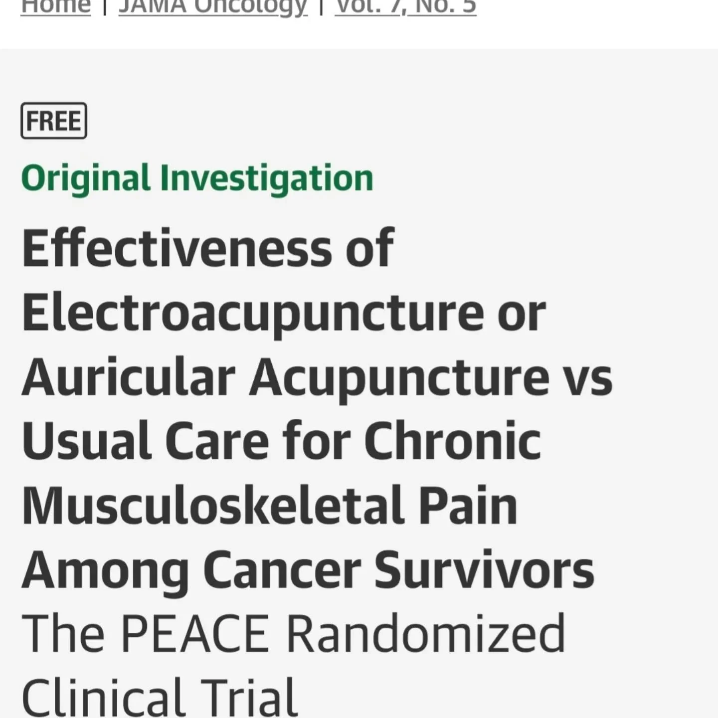 Acupuncture v usual care for chronic pain in cancer survivors. Sloan Kettering, New York
JAMA Oncology 2021

#arkcancercharity #cancer