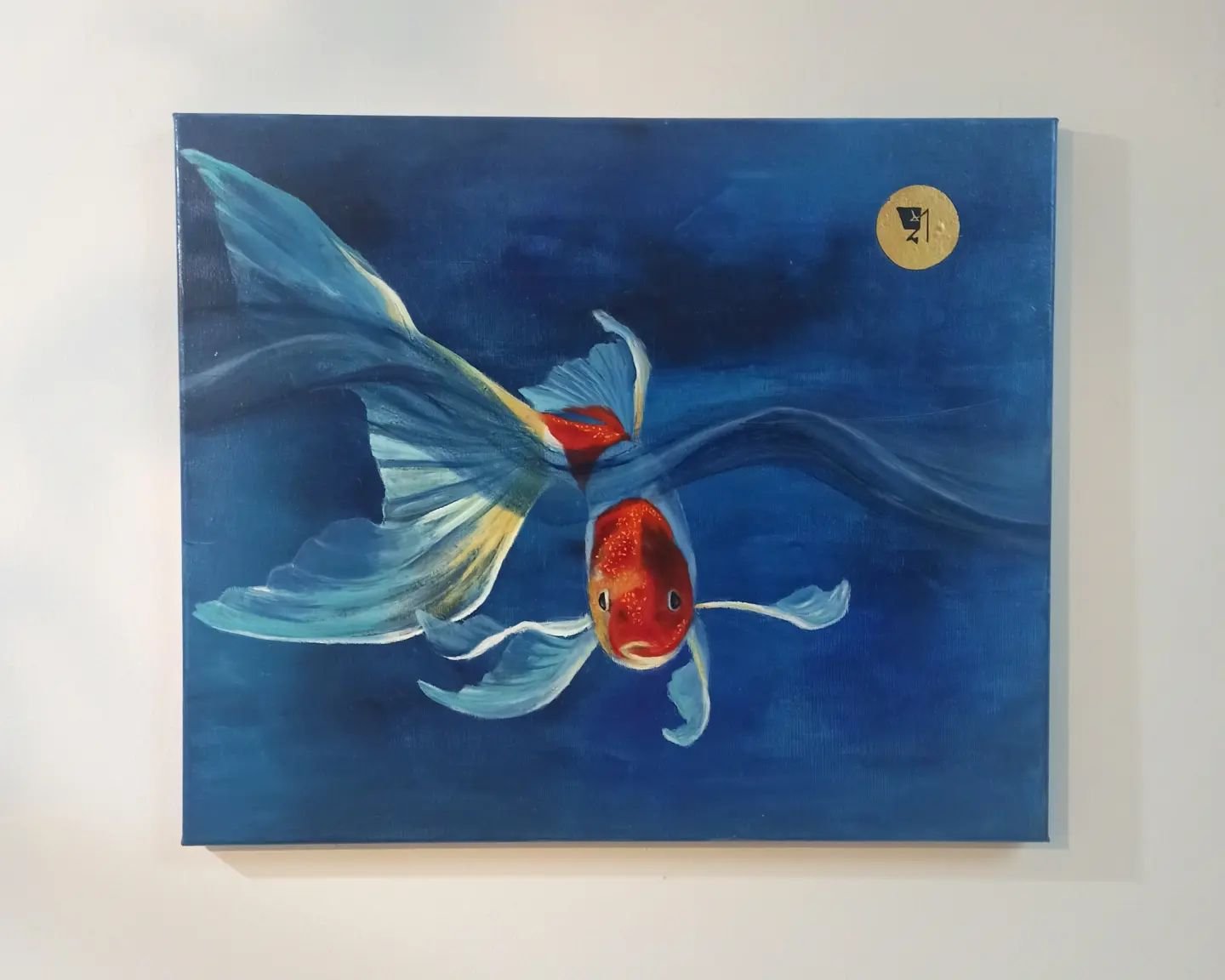 I USED TO BE A KOI
2024, Oil on canvas &amp; 24k gold leaves, 50 x 60 cm. 

I used to be many different things, I believe. Don't you? It's just impossible to not acknowledge how connected we all are. We all flow in the same ocean. 

#goldleaves #magi