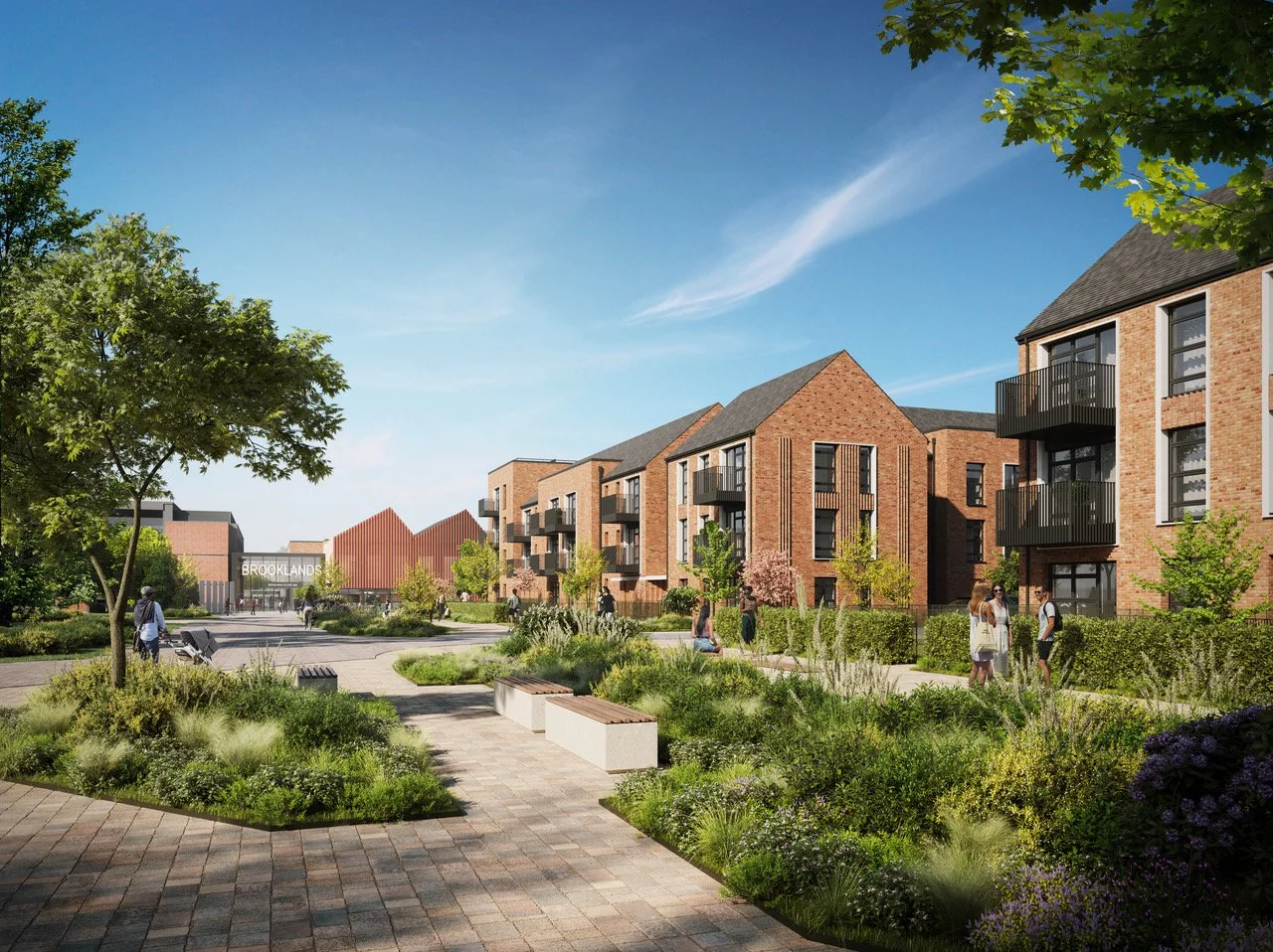 The new site entrance prioritises pedestrians over vehicles and creates a new access for college students framed by the new housing proposals. CGI Image courtesy of Cala Homes Ltd.