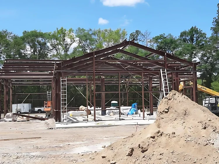 Steel frame and girts being erected