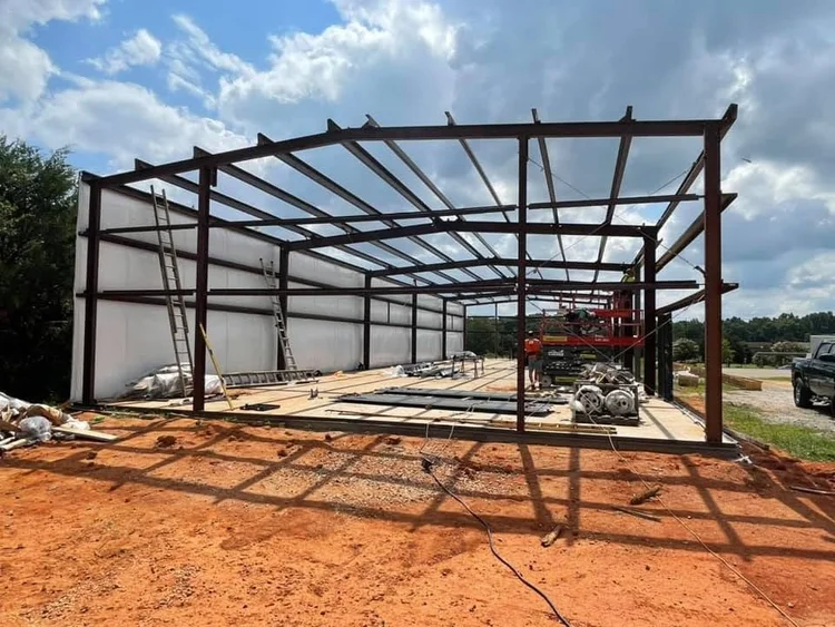 Steel frame of a 40x125 building in Anderson, SC