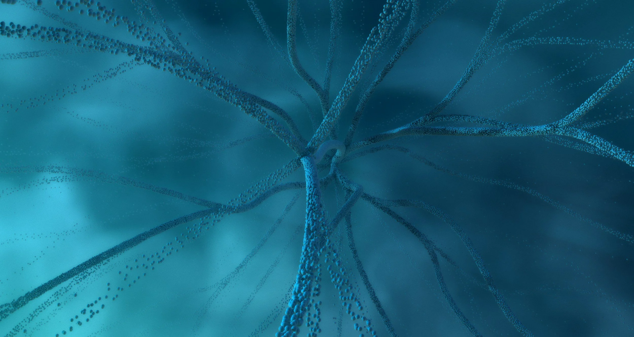 Close-up view of a digital or abstract art piece resembling a tree or network of branches in shades of blue with tiny dotted patterns.